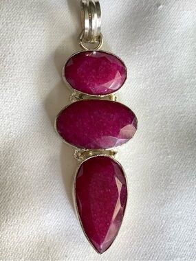 Vintage Ruby Pink Sillimanite 925 Silver Pendant Fuchsia Raspberry Statement